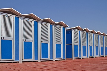 cabins on the beach of rapallo in liguriaの写真素材