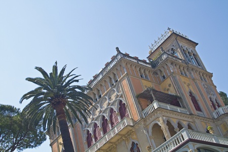 Magnificent and stately mansions, and palazzos that line the coast of the Riviera Levanteの写真素材