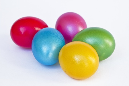 colored Easter eggs on a white background