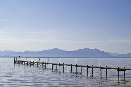 Wooden pier at the Chiemseeの写真素材