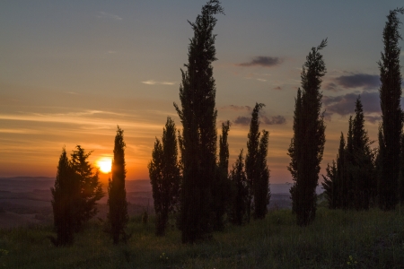 Evening in the Crete Senesi in Tuscanyの写真素材