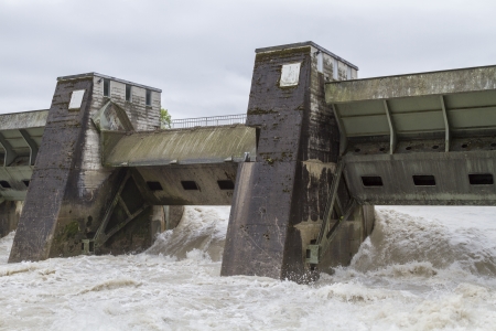 Open  floodgates  regulate the water levelの写真素材