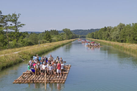 Old traditional rafting on the river Isarのeditorial素材