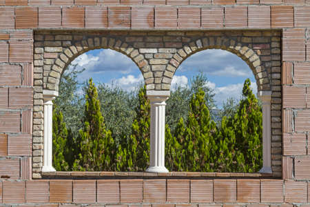 Modern building ruin in classical Roman styleの写真素材