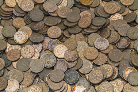Background - Pennies, old coins from Germanyの写真素材