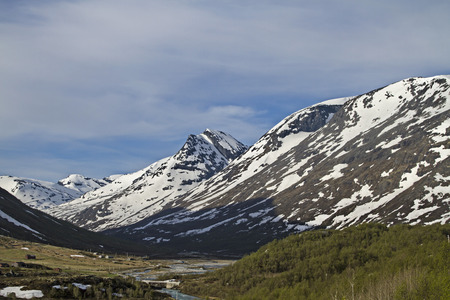 Laerdalen - idyllic valley in Jotunheimen mountains, where you can find the highest mountains in Norwayの写真素材