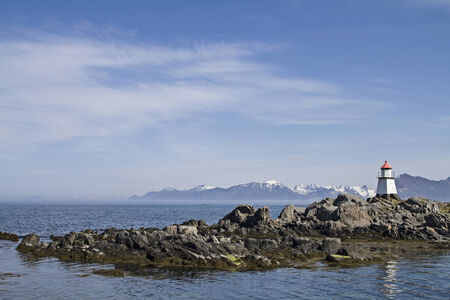 Lighthouse on  Gimsoya a very interesting island in Norwayの写真素材