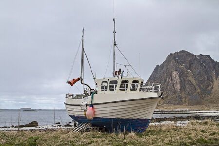 Trawler on Dock on the island of Andoyaの写真素材