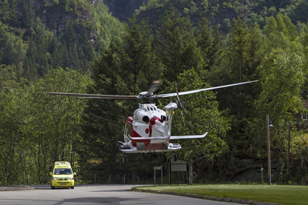 Rescue helicopter and ambulance in Norwayのeditorial素材