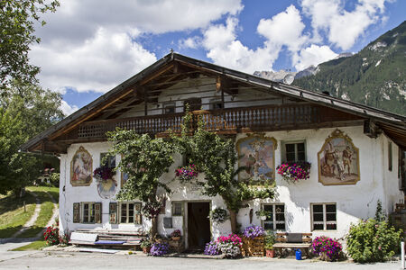 Traditional farm with painting in Leutasch in Tyrol のeditorial素材