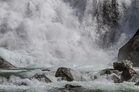 Hjellefossen - powerful waterfall in Utladalen in Norwayの写真素材