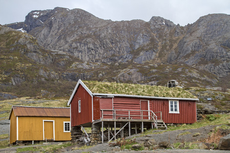 Nesland  abandoned in 1970 by its inhabitants, is located on the island of Flakstadのeditorial素材