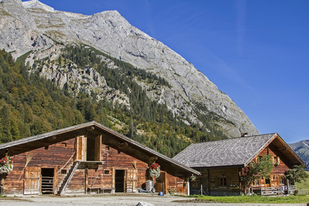 Hay huts in the idyllic mountain valley of Eng in Tyrolのeditorial素材