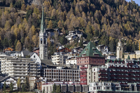 St. Moritz - exclusive ski resort in the Engadine with Moritz lakeのeditorial素材
