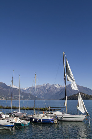 Overlooking the sailboats in the harbor of Callozzo and the northern part of Lake Comoのeditorial素材