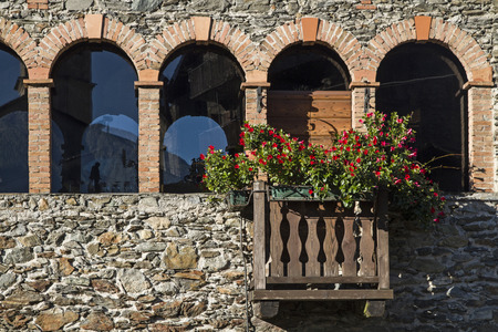 Idyllic house detail in the village Sass Ella in Valtellinaの写真素材