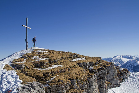 Climber on the summit of Schafreuter in the Karwendel mountainsのeditorial素材