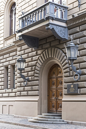The entrance to the Saeima, the Parliament of the Republic of Latvia.のeditorial素材