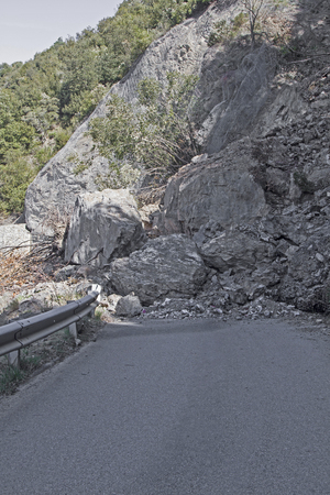 Since there's no way through - Street after a landslide in a Apennin valleyの写真素材