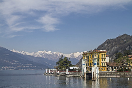 Varenna - Ship ferry pier on Lake Comoのeditorial素材