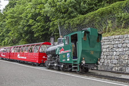 Rothorn train travels to the Brienzer Rothorn, a popular lookout peak in the Emmental Alps,のeditorial素材