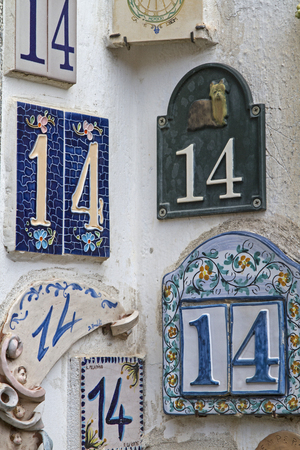 Collection of house numbers to an Italian homeの写真素材