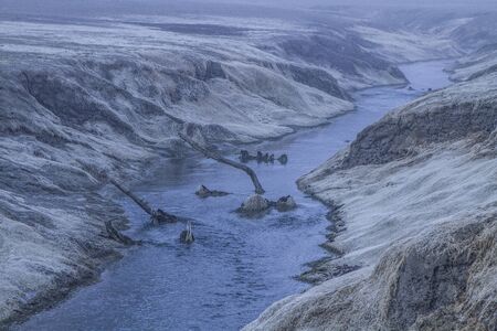 Impressive natural spectacle in drained reservoir Sylvenstein in southern Upper Bavaria