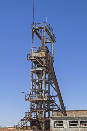 Old shaft tower of a disused coal mine in Labin in Istriaの写真素材