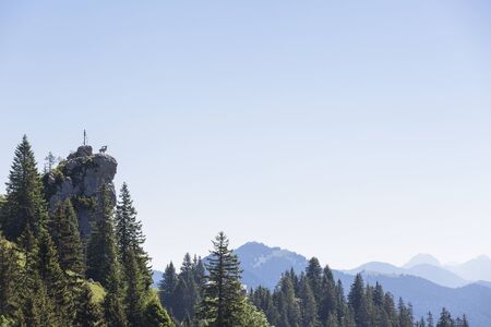 The stone ibex on the GamskÃ¶pfel is the landmark of the back Brauneck areaの写真素材