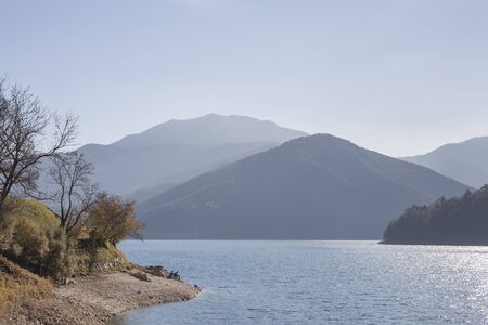 Lake Ledro is an idyllic mountain lake in the Gardasee mountains in the province of Trento.の写真素材