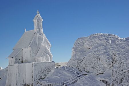 Wendelstein chapel - fairy-tale and wintryの写真素材