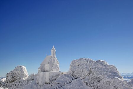 Wendelstein chapel - fairy-tale and wintryの写真素材