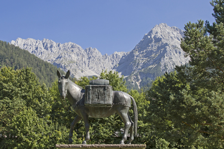 Muli monument in Mittenwald - robust and lively means of transport in the mountainsの写真素材