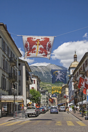The lively center of the Valais capital of Valais in the Rhone Valleyのeditorial素材