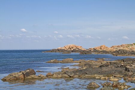 In the nature reserve Hovs Hallar, the small mountain range Hallandsasen ends abruptly by the sea and many visitors admire the resulting impressive rock formationsの写真素材
