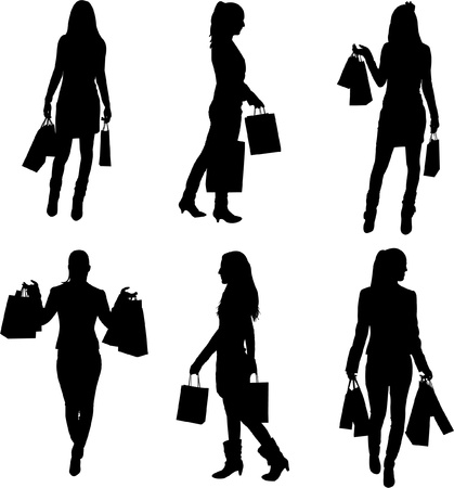 A collection of silhouettes of women shopping のイラスト素材