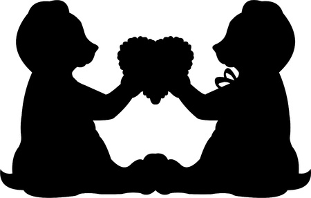 Valentine loving couple Teddy bears with hearts silhouette for 14 February, Valentineのイラスト素材