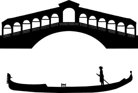Silhouette of a Venetian gondola and the Rialto bridge in Italy のイラスト素材