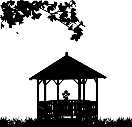 Summer house or arbor in garden with flower silhouetteのイラスト素材