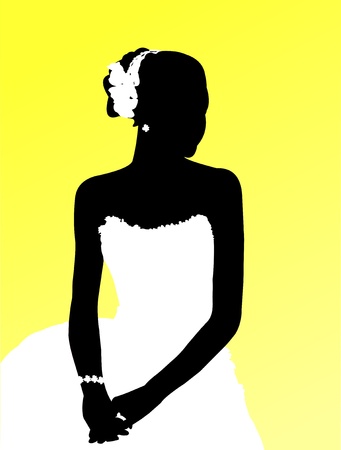 Silhouette of a bride on yellow background のイラスト素材