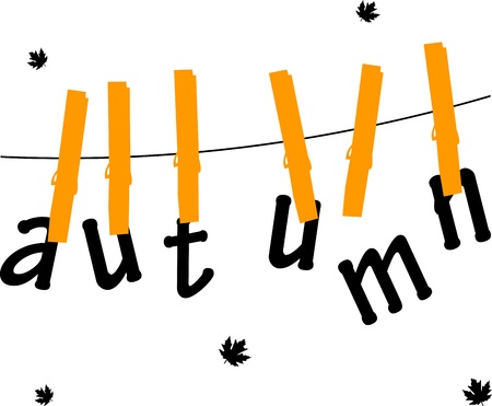 Autumn or fall cards hanging from on a rope with clothespins, one in the series of similar images のイラスト素材