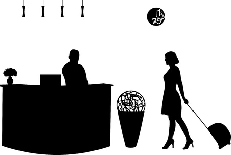 Visitor and the receptionist at the hotel silhouette, one in the series of similar images のイラスト素材