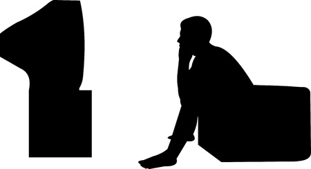 Man watching tv, isolated on the white background, one in the series of similar images silhouetteのイラスト素材