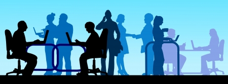 Business background with business people scene, work in office silhouette on layered のイラスト素材