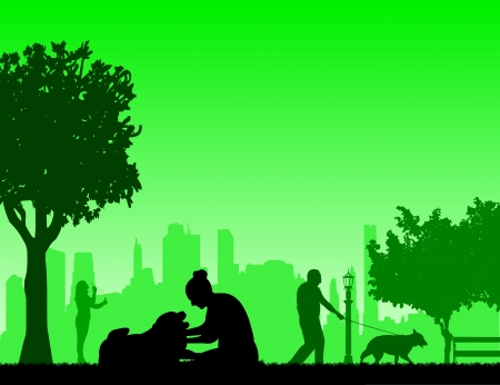 People in park and different activities in park scene silhouette layered, one in the series of similar imagesのイラスト素材