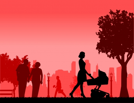 People in park and different activities in park scene silhouette layered, one in the series of similar imagesのイラスト素材