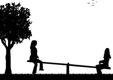 Girls in the park on a seesaw silhouetteのイラスト素材