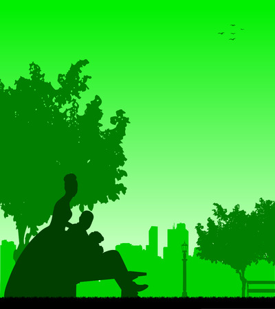 Wedding couple posturing in park silhouetteのイラスト素材