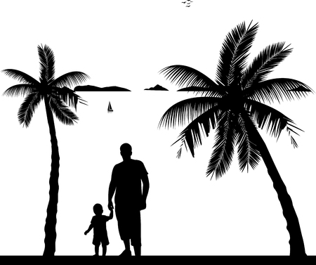 Father walking with his child on the beach, one in the series of similar images silhouetteのイラスト素材