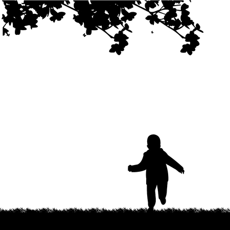 Boy running in the park silhouetteのイラスト素材